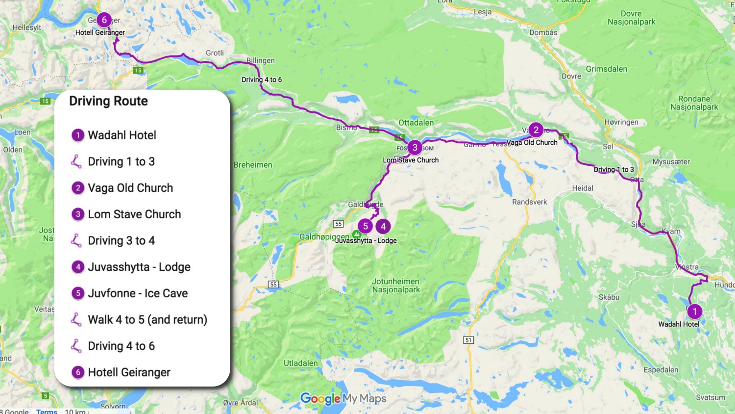 19 June - Wadahl to Geiranger map