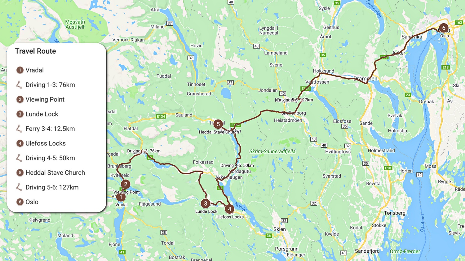25 June - Vradal to Oslo map